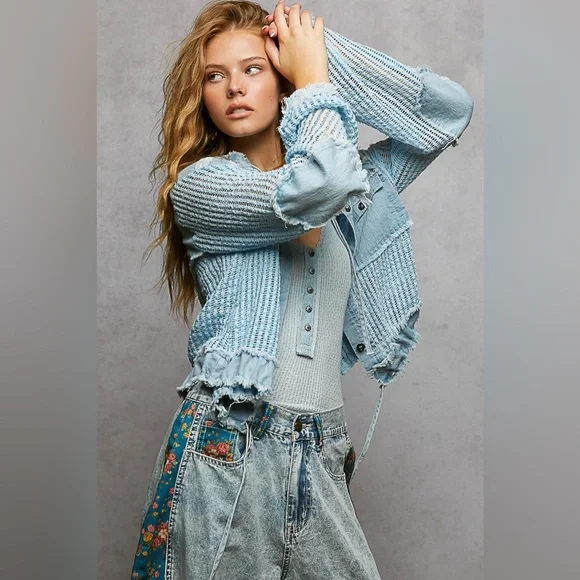 POL “ Petal Patch Denim “ Crop Jacket | Denim Blue - Picture 5 of 9